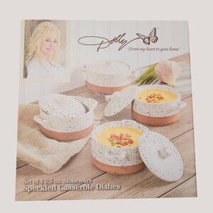 Set Of 4 Dolly Parton 6.5 Oz Stoneware Speckled Casserole Dishes With Lids